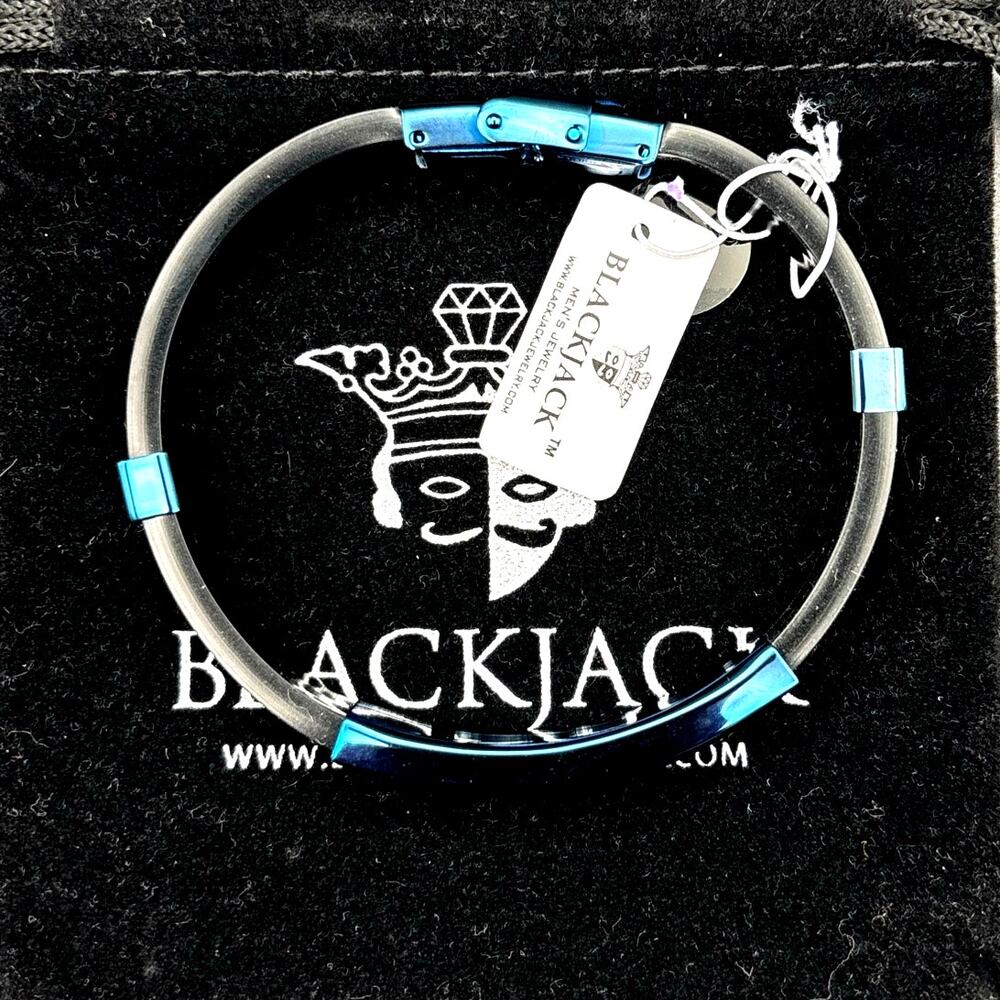 Blackjack BJB251BL Mens Blue Silicone Black Stainless Steel  Bangle ID Bracelet - Picture 8 of 17